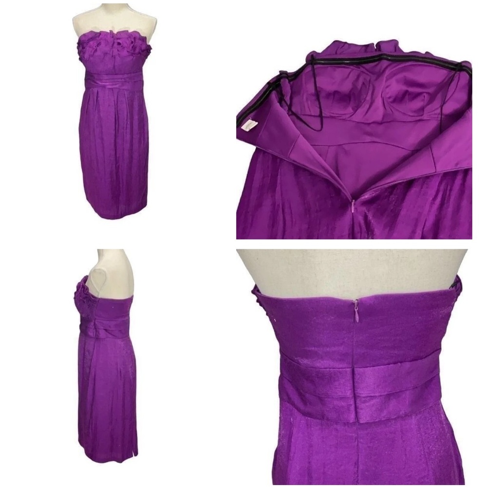 Sangria Metallic Purple Ruched Bodice Pleated Strapless Dress Built in Bra S 12